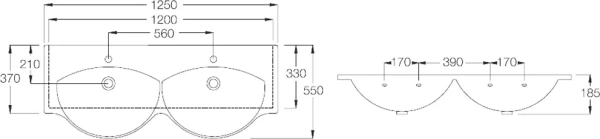 раковина hatria sophie y0q501 125 см, двойная, белая