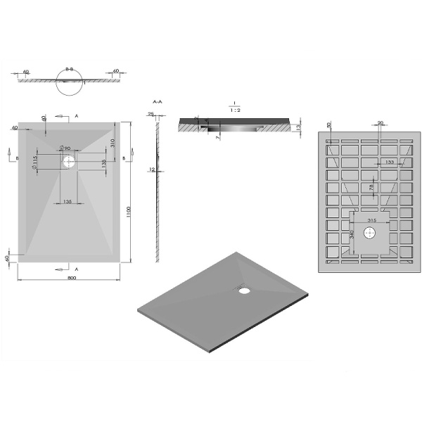 душевой поддон из искусственного камня vincea 110x80 vst-4sr8011g серый