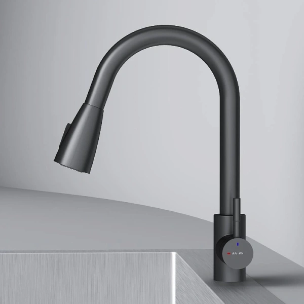смеситель для кухни am.pm x-joy s f85b07522 coolstart, с выдвижным изливом, черный матовый