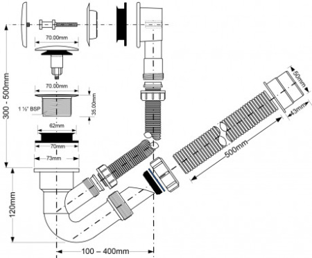 слив-перелив для ванны clickclack mcalpine mrb4cb