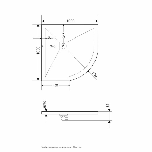 душевой поддон из искусственного камня rgw stone tray st/al-g 100×100 16153100-02 графит