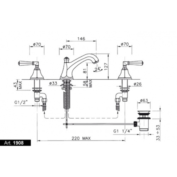 nicolazzi nicolazzi teide смеситель для раковины на 3 отверствия, с донным клапаном, ручки crystal lever, цвет: хром