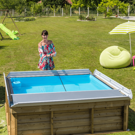 pistoche wooden pool, 2x2, dark blue бассейн плавательный с деревянной отделкой бортов