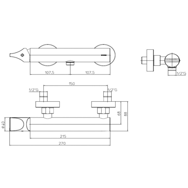 смеситель для душа bossini apice z005143.073, настенный, термостатический, цвет: черный матовый