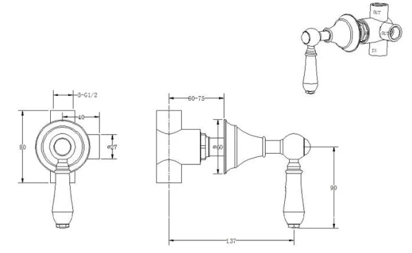 переключатель потоков boheme brillante 624 для душа хром