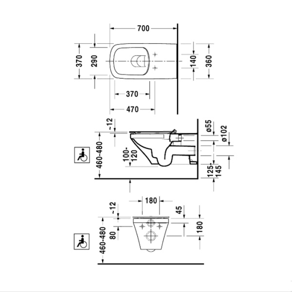 унитаз duravit durastyle rimless 2559090000 подвесной, безободковый, для инвалидов на колясках, 37x70 см, крепление durafix, белый