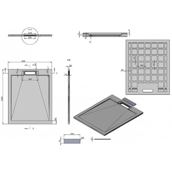душевой поддон из искусственного камня esbano luxe esp-lx108b 100×80 esplx 108b черный матовый