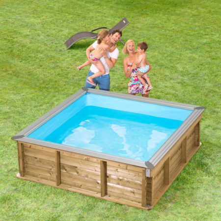 pistoche wooden pool, 2x2, dark blue бассейн плавательный с деревянной отделкой бортов