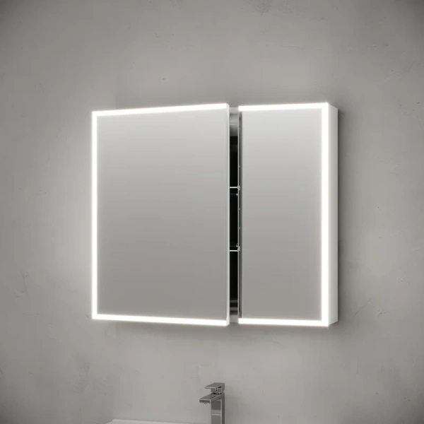 зеркальный шкаф из алюминия для ванной комнаты sancos evoke 800x700х136 мм с led подсветкой sc8080