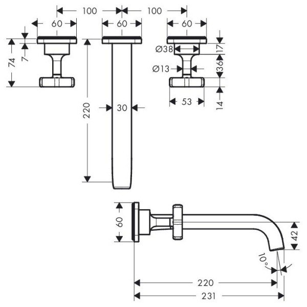смеситель для раковины с выпуском axor citterio e 36107000