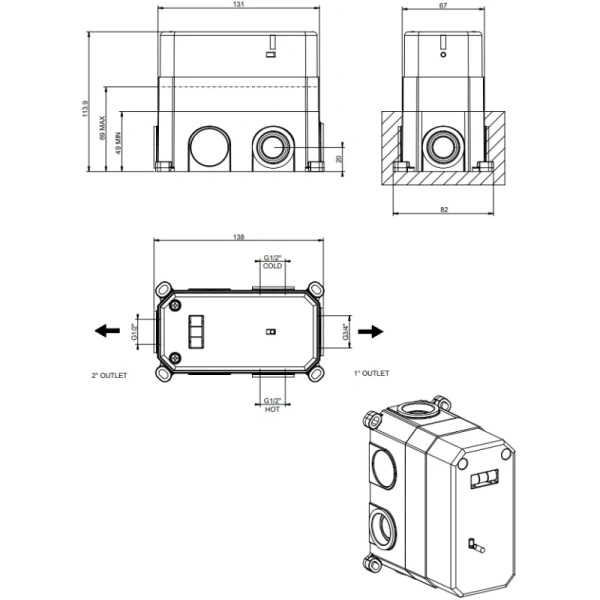 внутренняя часть gessi emporio 38669#299 для смесителя на 2 выхода цвет черный xl