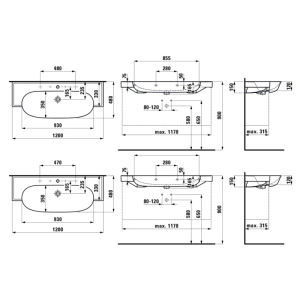 раковина в ванную накладная laufen the new classic 8.1385.8.400.104.1 120 см, saphirkeramik, с покрытием lcc, белая