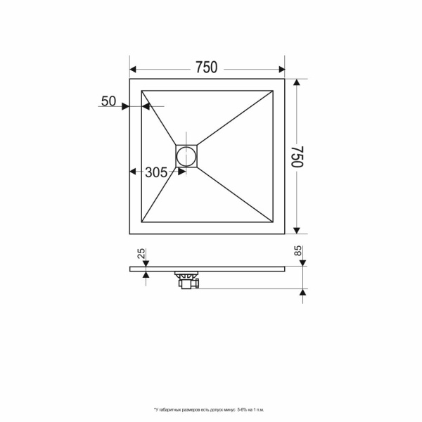 душевой поддон из искусственного камня rgw stone tray st-g 75x75 16152075-02 графит