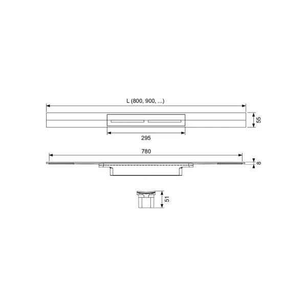 душевой лоток 80 см tece tecedrainprofile 670811 обрезной, с решеткой, с покрытием pvd черный хром, глянец