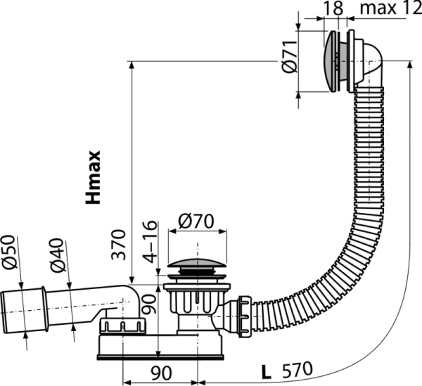 слив-перелив для ванны alcaplast a507ckm