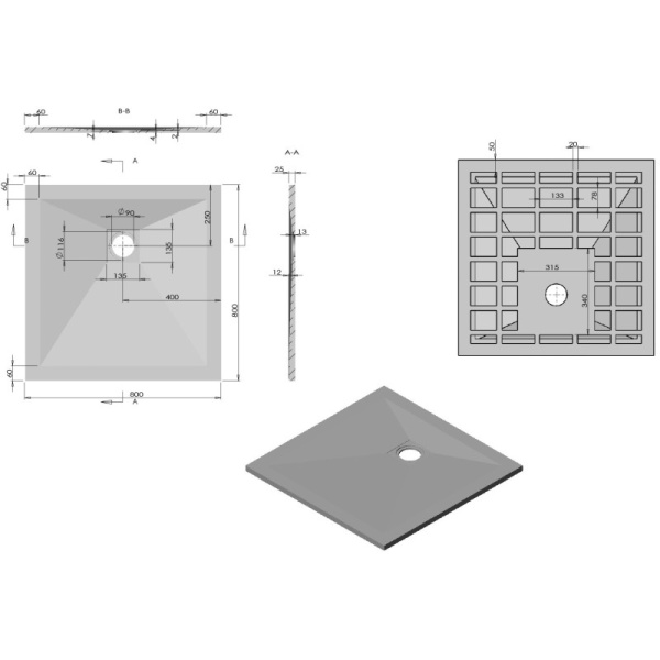 душевой поддон из литого мрамора 80×80 см vincea vst-4sr8080w