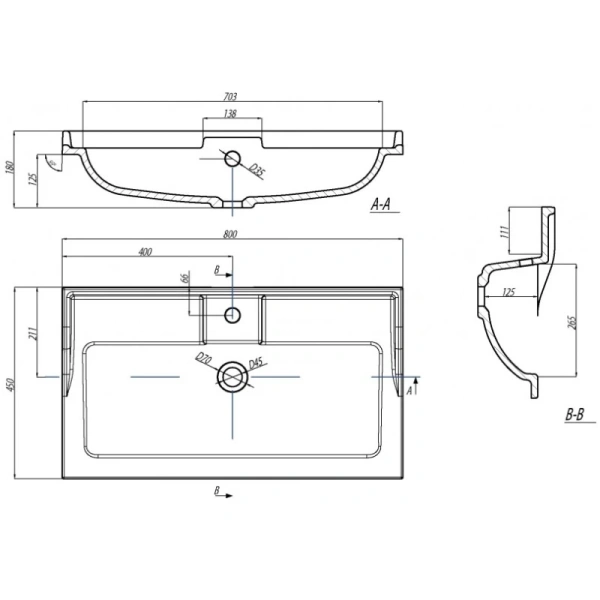 раковина aquaton фабиа 1a708031fb010 80x45 см, мебельная, белая