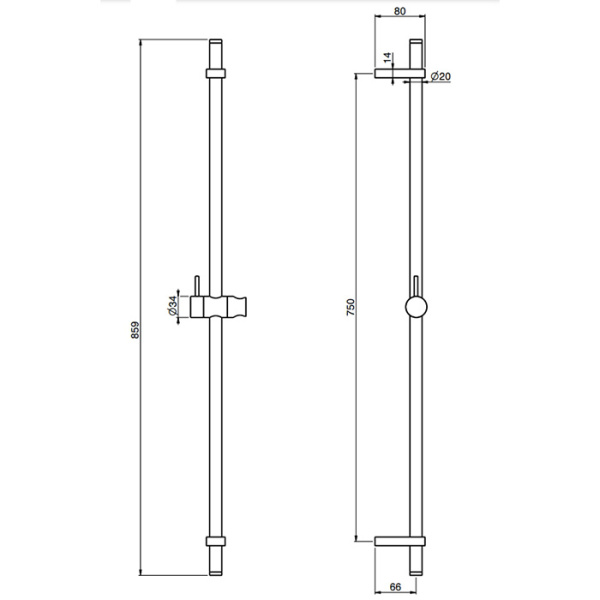 душевая штанга 85.5 см fima carlo frattini saliscendi f2150/1ns, чёрный матовый