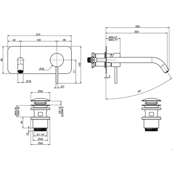 cмеситель fima carlo frattini spillo steel f3081wlx5inox для раковины, встраиваемый, излив 20.2 см, нержавеюшая сталь