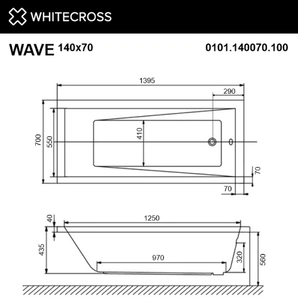 акриловая ванна whitecross wave 140x70 0101.140070.100 без гидромассажа
