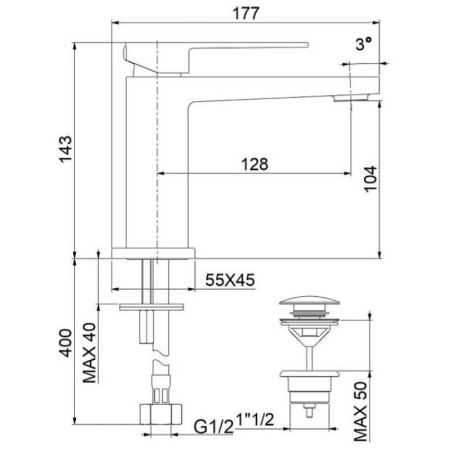 смеситель для раковины с донным клапаном webert pegaso pe830102740