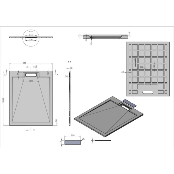 душевой поддон из литого мрамора 100×80 см vincea vst-4srl8010a