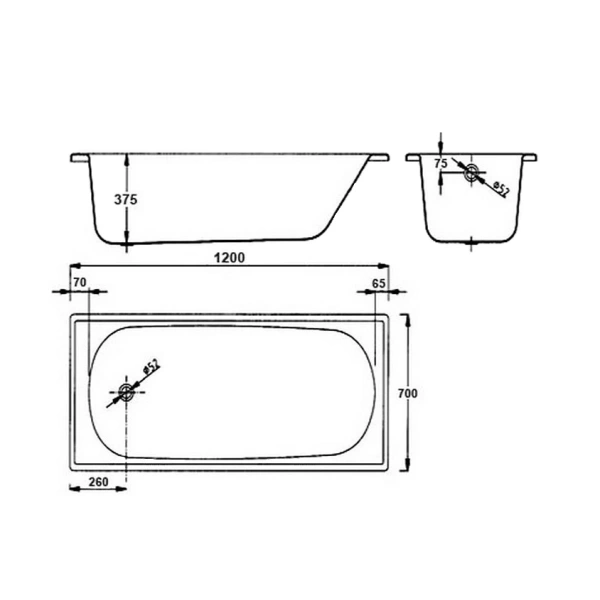 ванна стальная blb europa b20esls 120x70 см, белый