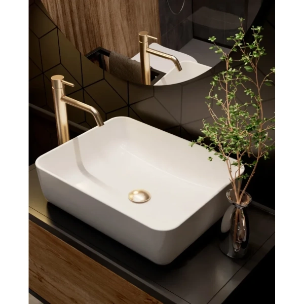 смеситель для раковины aquame siena aqm6214bg без донного клапана, золотой матовый