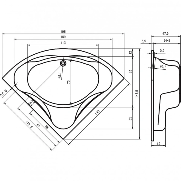 акриловая ванна riho neo 140x140 b076001005 (bc3400500000000) без гидромассажа
