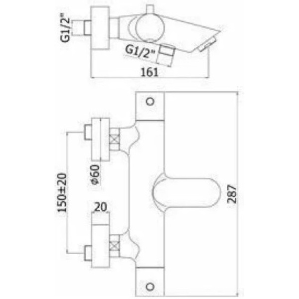 смеситель paffoni light liq022no для ванны с душем, с термостатом, черный матовый
