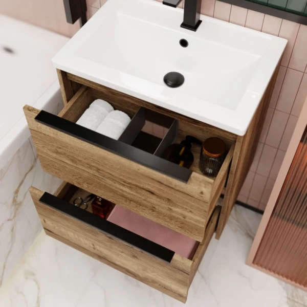 тумба под раковину la fenice tesoro fnc-01-tes-dgt-60-2 59,4 см, подвесная, дуб галифакс