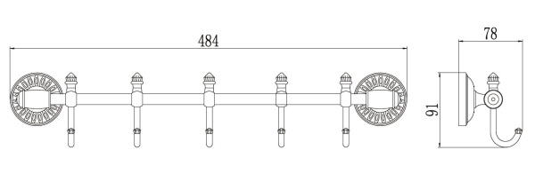 Планка с крючками (5 крючков) S-006675H Savol