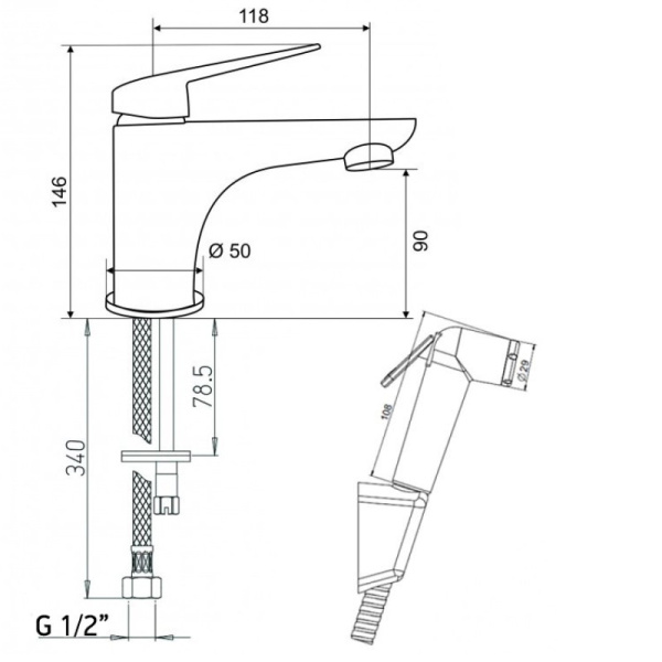 смеситель для раковины paini laguna layo205/574 с гигиеническим душем черный матовый
