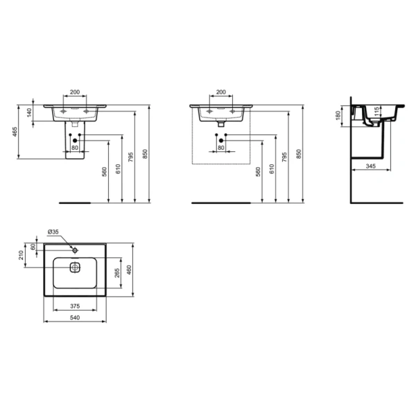раковина подвесная/накладная 54 см ideal standard strada ii t298801
