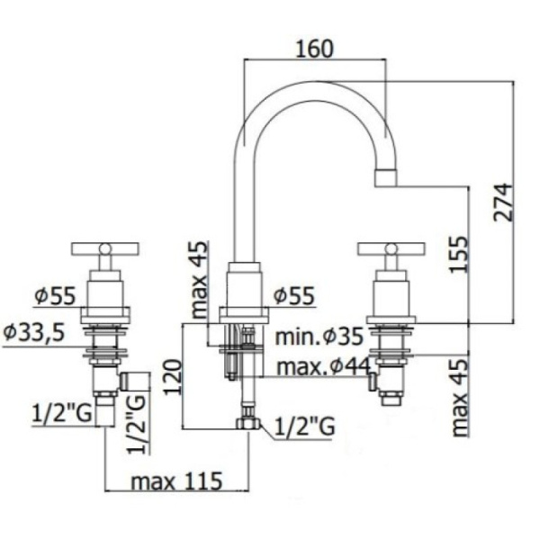 смеситель paffoni quattro qtv052cr для раковины, без донного клапана, встраиваемый, с внутренней частью, на 3 отверстия, излив 16 см, хром глянцевый