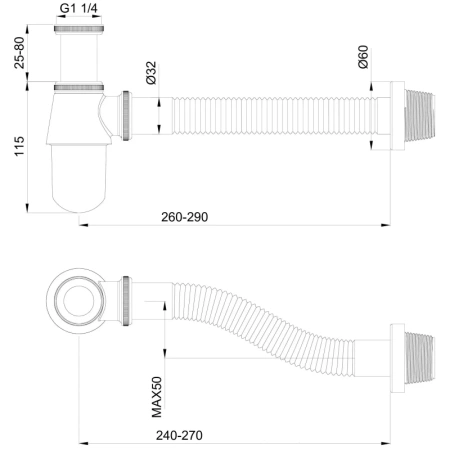 сифон для раковины wonzon & woghand ww-88ss102-mb 1 1/4"-32, черный матовый