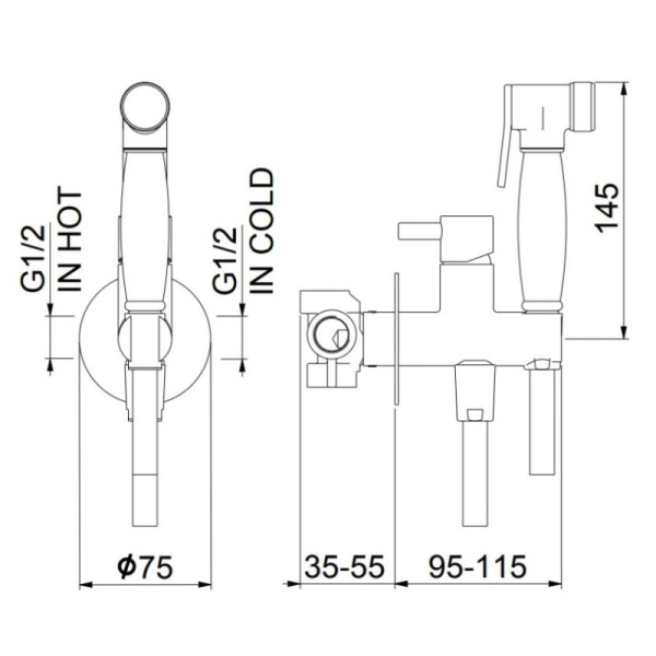 гигиенический душ со смесителем webert el870302065anti цвет бронза, с внутренней частью