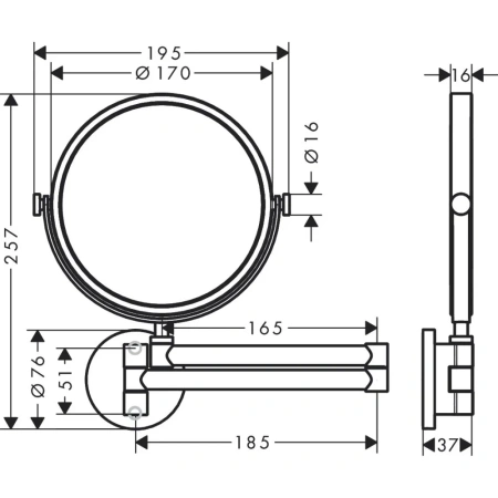 косметическое зеркало axor universal 42849000 подвесное, без подсветки, увел. x7, хром