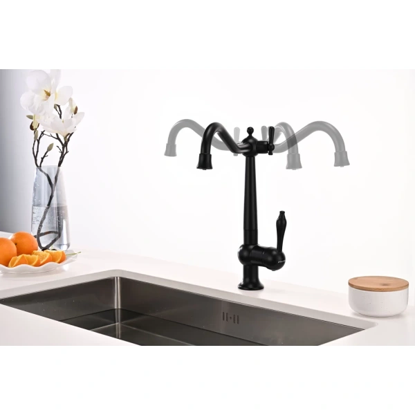 смеситель для кухни с подключением к фильтру paulmark retro re213226-401, цвет антрацит