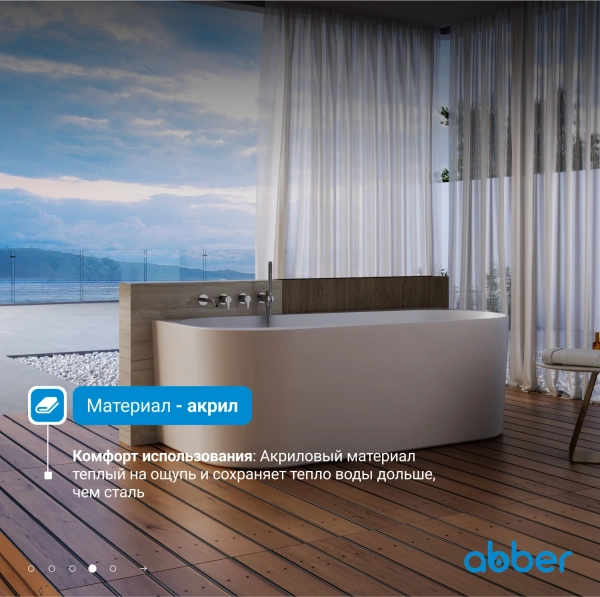 акриловая ванна abber ab9494-1.7 170х78 см без гидромассажа, цвет белый