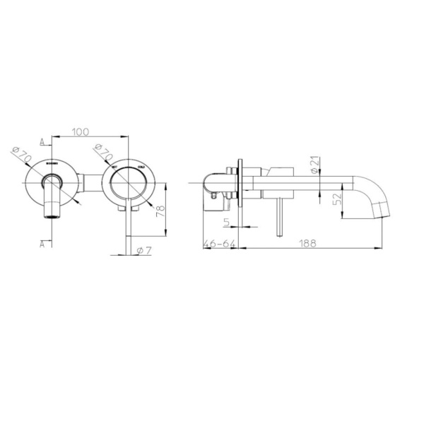 смеситель встраиваемый для раковины bossini teo line z00730.094, излив 18,5 см, цвет: brushed nickel
