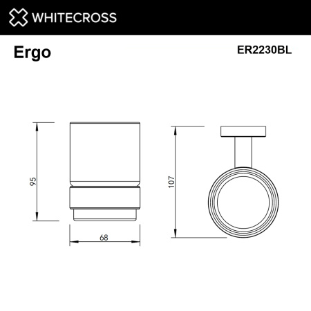 стакан whitecross ergo er2230bl для щеток, подвесной, стеклянный, черный мат