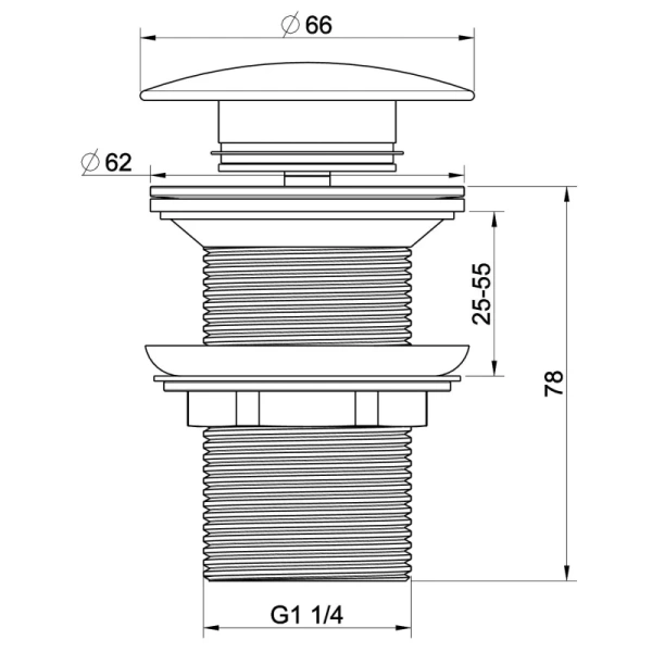 донный клапан для раковины wonzon & woghand ww-88ss02-mb без перелива, черный матовый