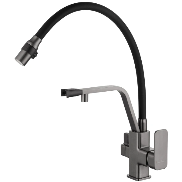 смеситель для кухни с гибким изливом и подключением фильтра wonzon & woghand, темный графит (ww-88458013-bgm)