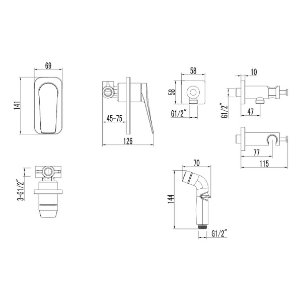 гигиенический душ со смесителем lemark bronx lm3719gm графит