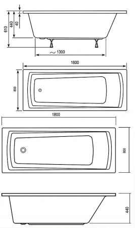 акриловая ванна ravak domino plus 180х80 c651r00000 без гидромассажа